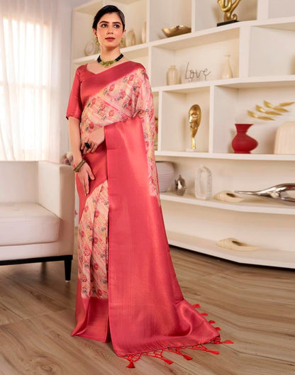 Ready to Wear Beige & Red Silk Printed Saree