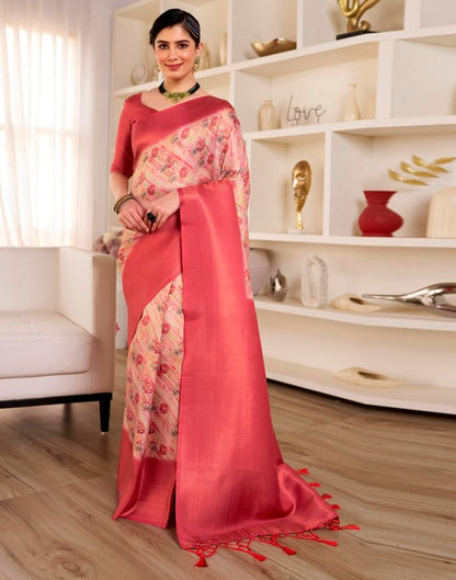 Ready to Wear Beige & Red Silk Printed Saree