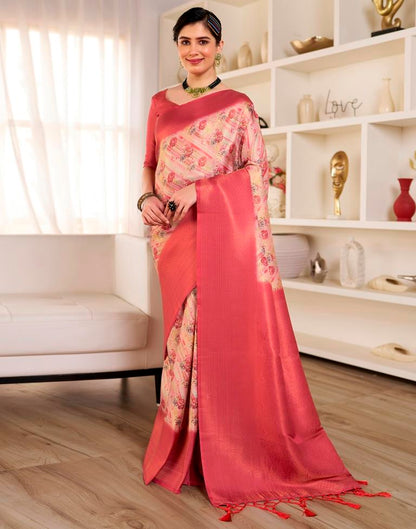 Ready to Wear Beige & Red Silk Printed Saree