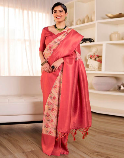Ready to Wear Beige & Red Silk Printed Saree
