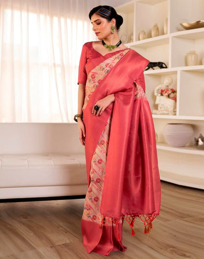 Ready to Wear Beige & Red Silk Printed Saree