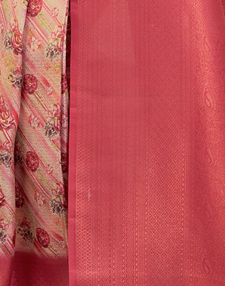 Ready to Wear Beige & Red Silk Printed Saree