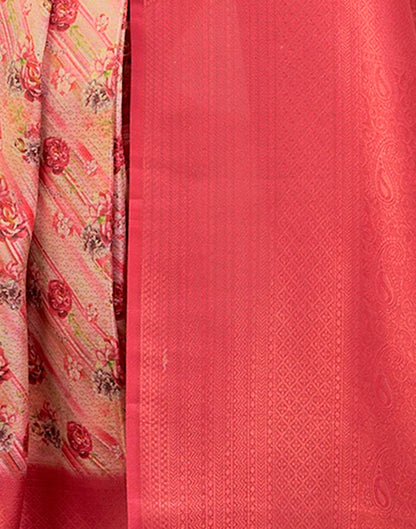 Ready to Wear Beige & Red Silk Printed Saree