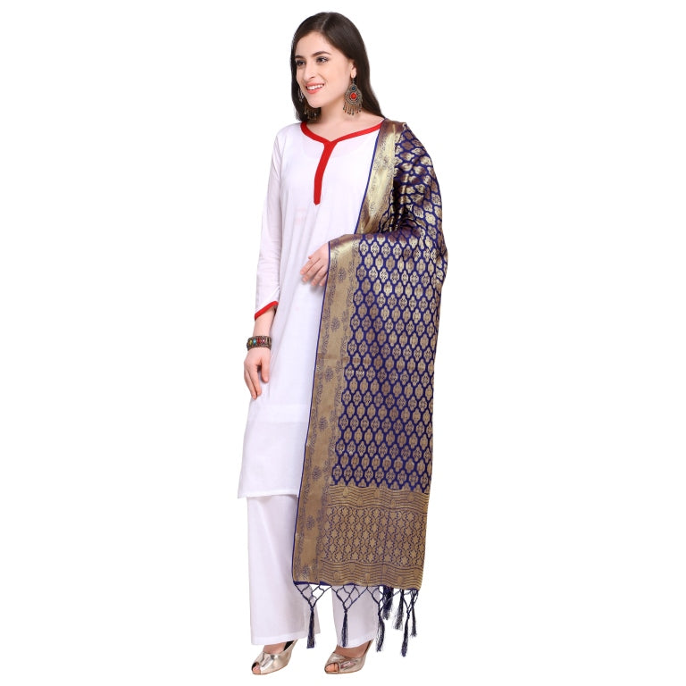 Blue Coloured Poly Silk Jacqaurd Dupatta | Sudathi