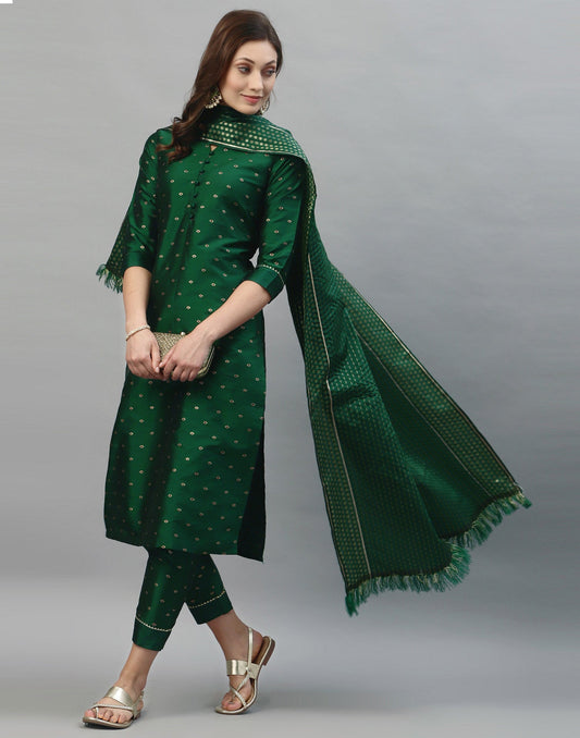 Bottal Green Kurti With Pant And Dupatta | Leemboodi