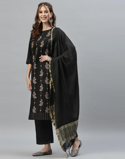 Black Kurti with Pant And Dupatta | Leemboodi