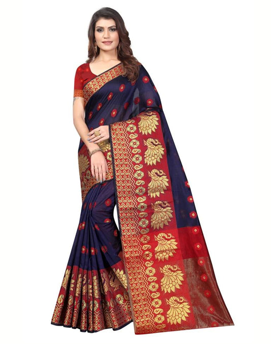 Navy Blue Banarasi Silk Saree