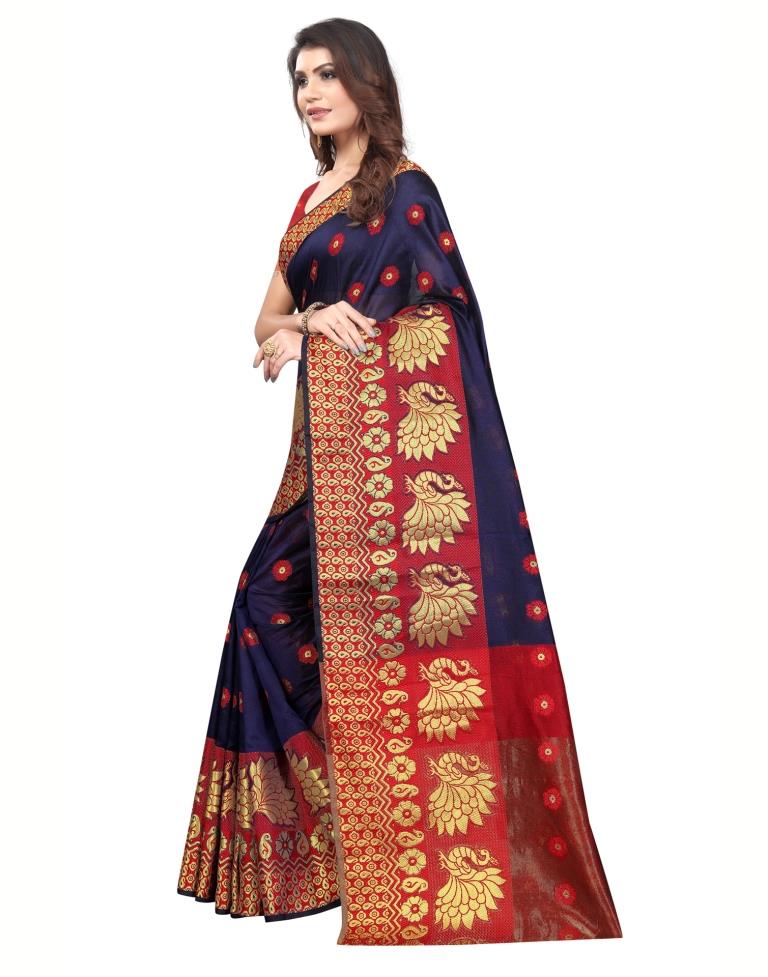 Navy Blue Banarasi Silk Saree