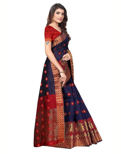 Navy Blue Banarasi Silk Saree