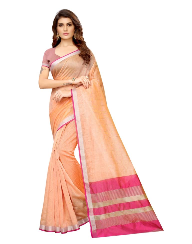 Orange  Plain Silk Saree