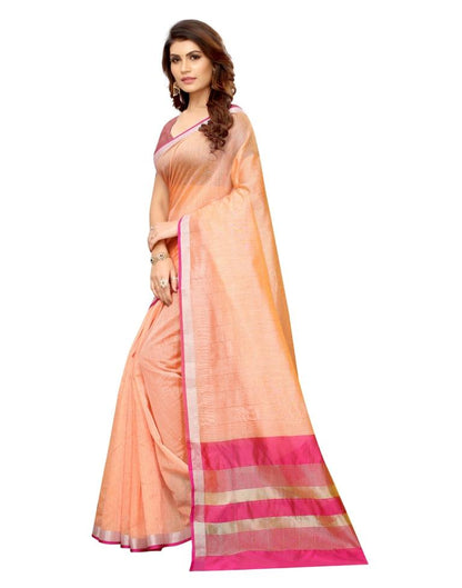 Orange  Plain Silk Saree