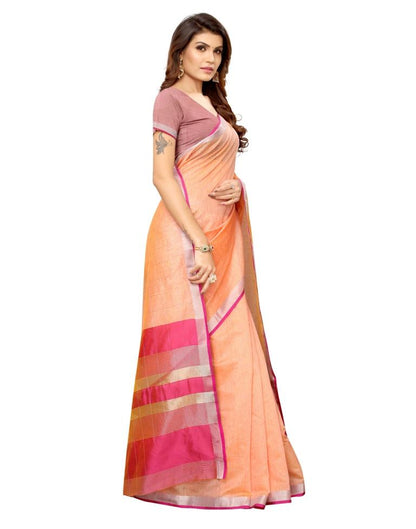 Orange  Plain Silk Saree