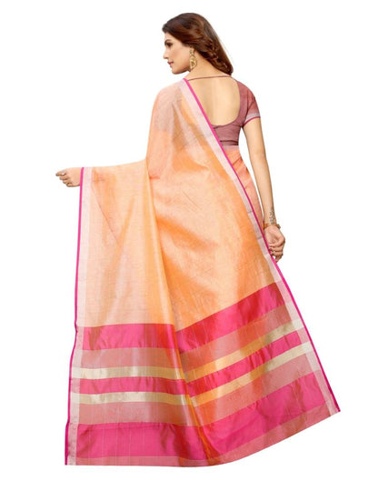 Orange  Plain Silk Saree