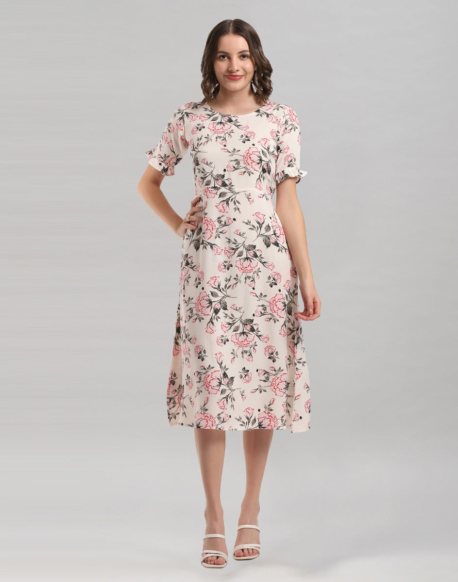 White Coloured Digital Printed Rayon Dress | Sudathi