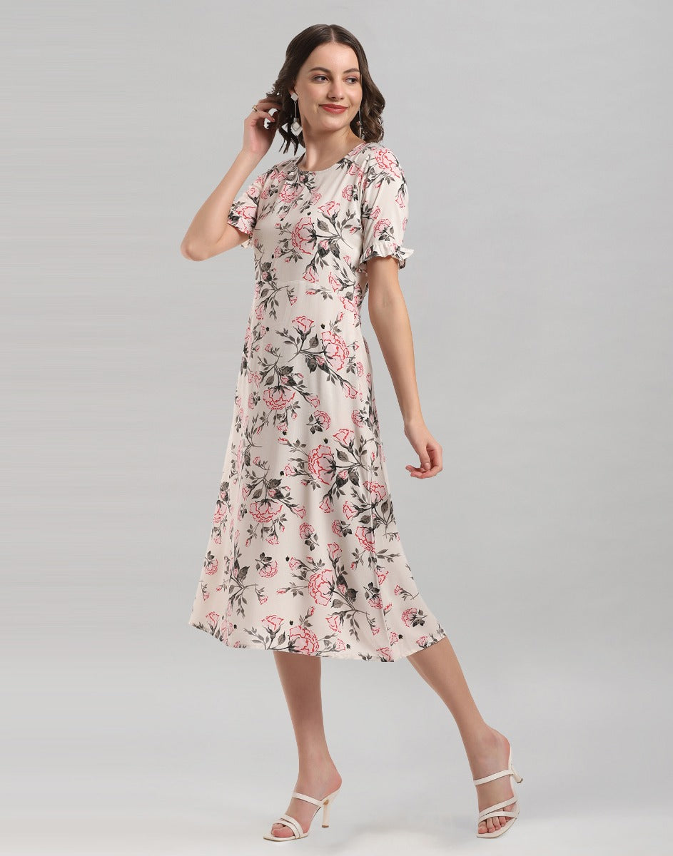 White Coloured Digital Printed Rayon Dress | Sudathi