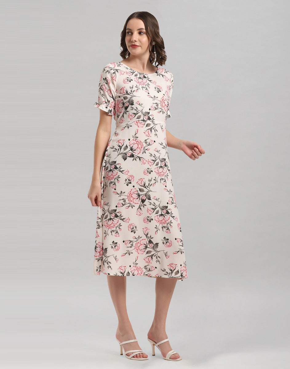 White Coloured Digital Printed Rayon Dress | Sudathi