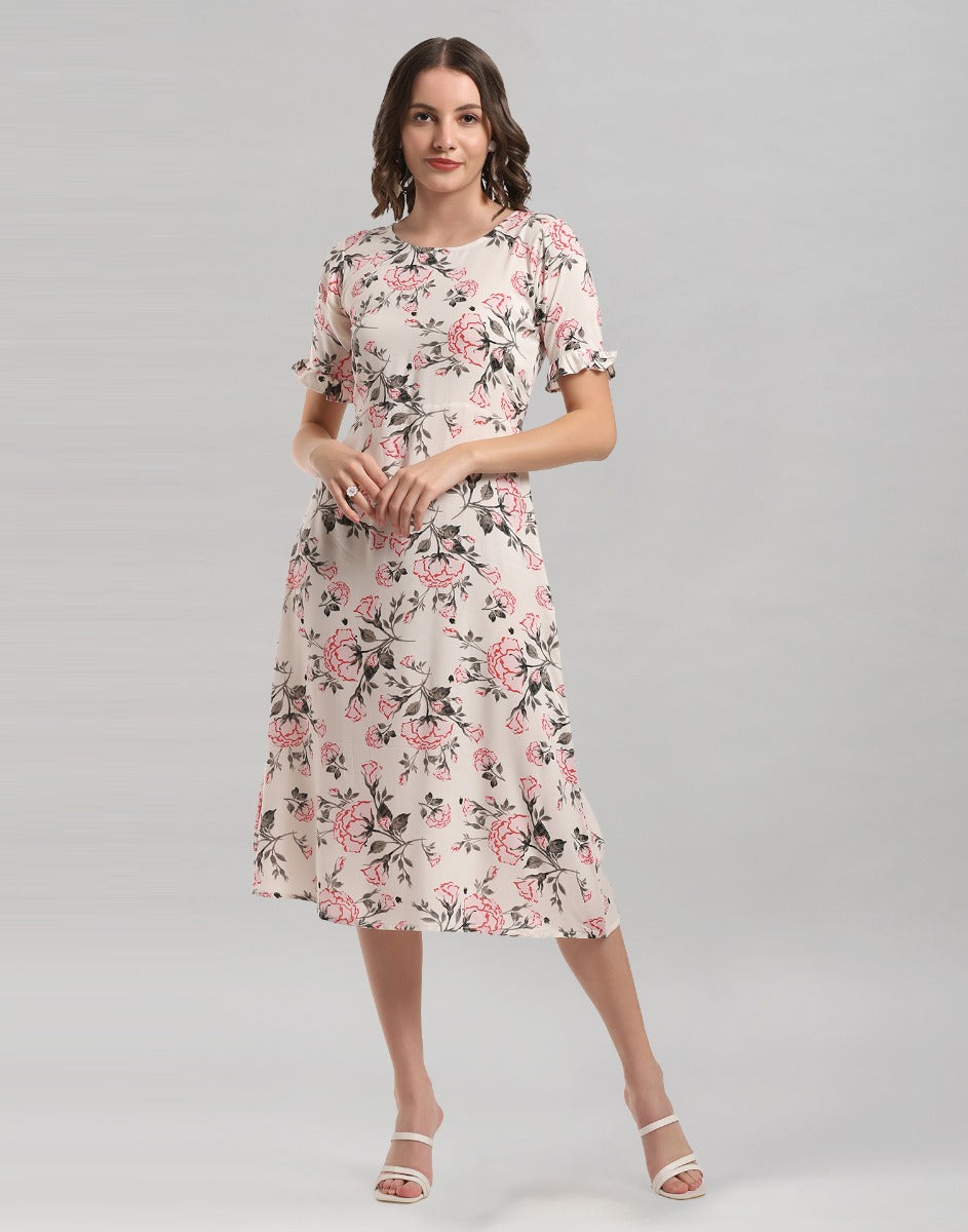 White Coloured Digital Printed Rayon Dress | Sudathi