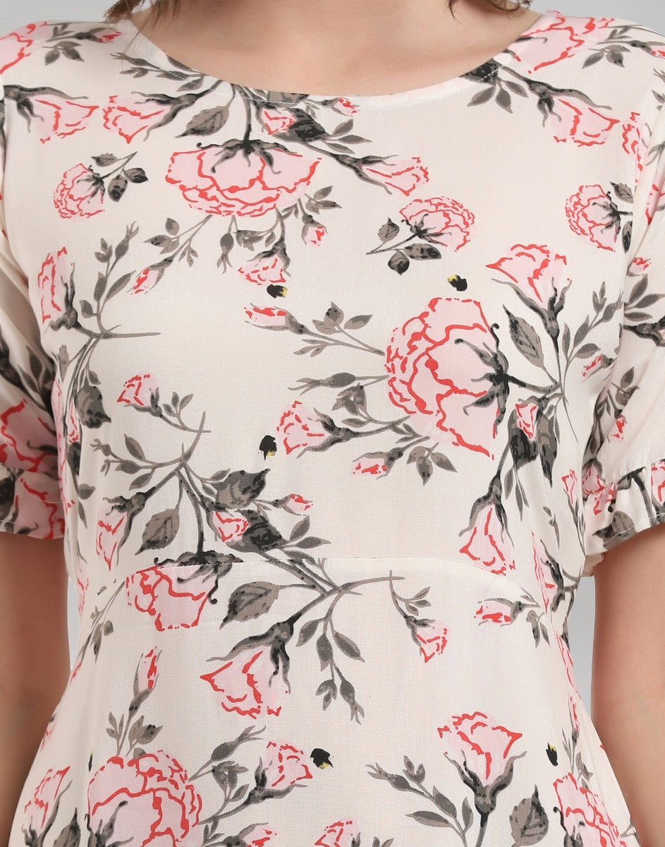 White Coloured Digital Printed Rayon Dress | Sudathi
