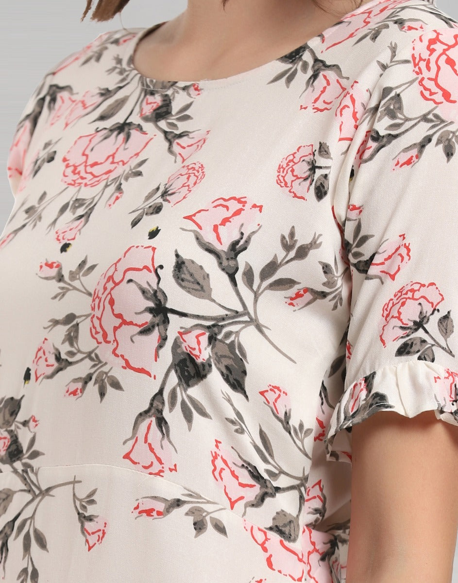 White Coloured Digital Printed Rayon Dress | Sudathi