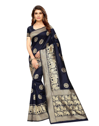Navy Blue Banarasi Silk Saree