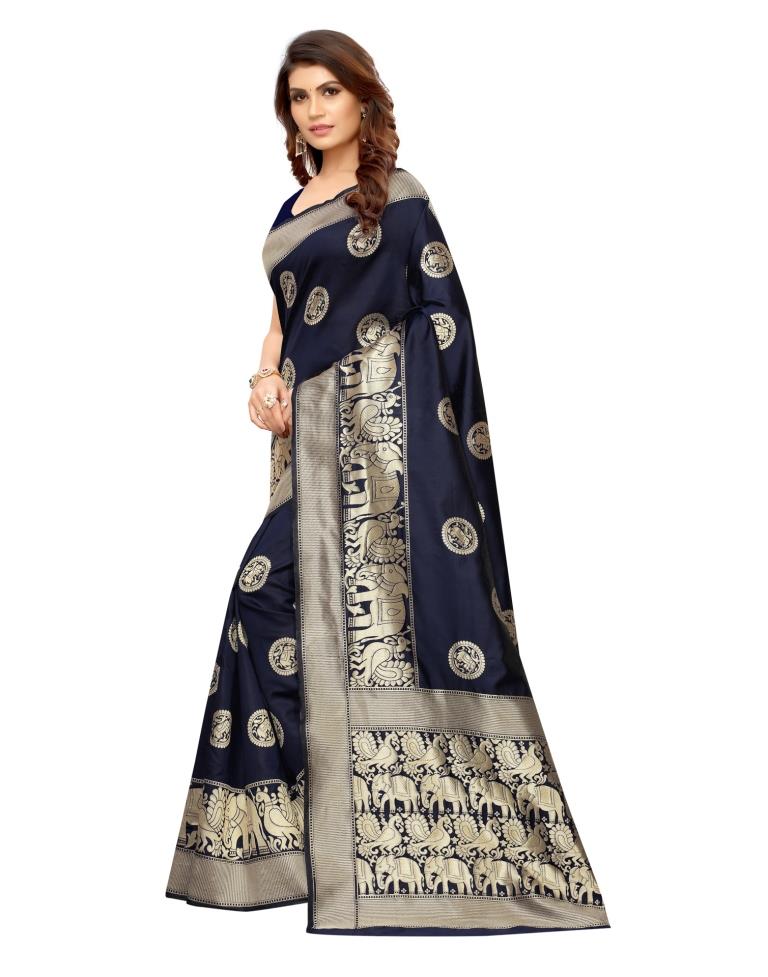 Navy Blue Banarasi Silk Saree