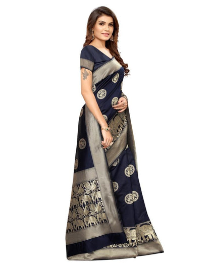 Navy Blue Banarasi Silk Saree