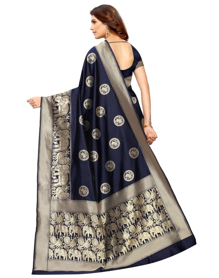 Navy Blue Banarasi Silk Saree