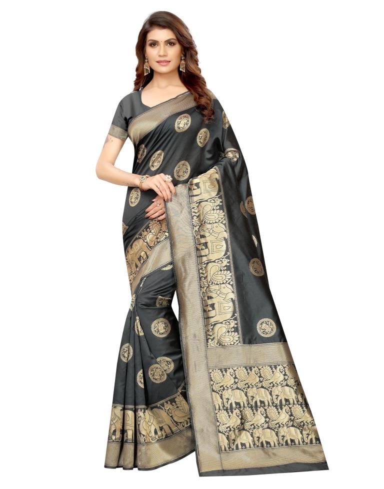 Grey Banarasi Silk Saree