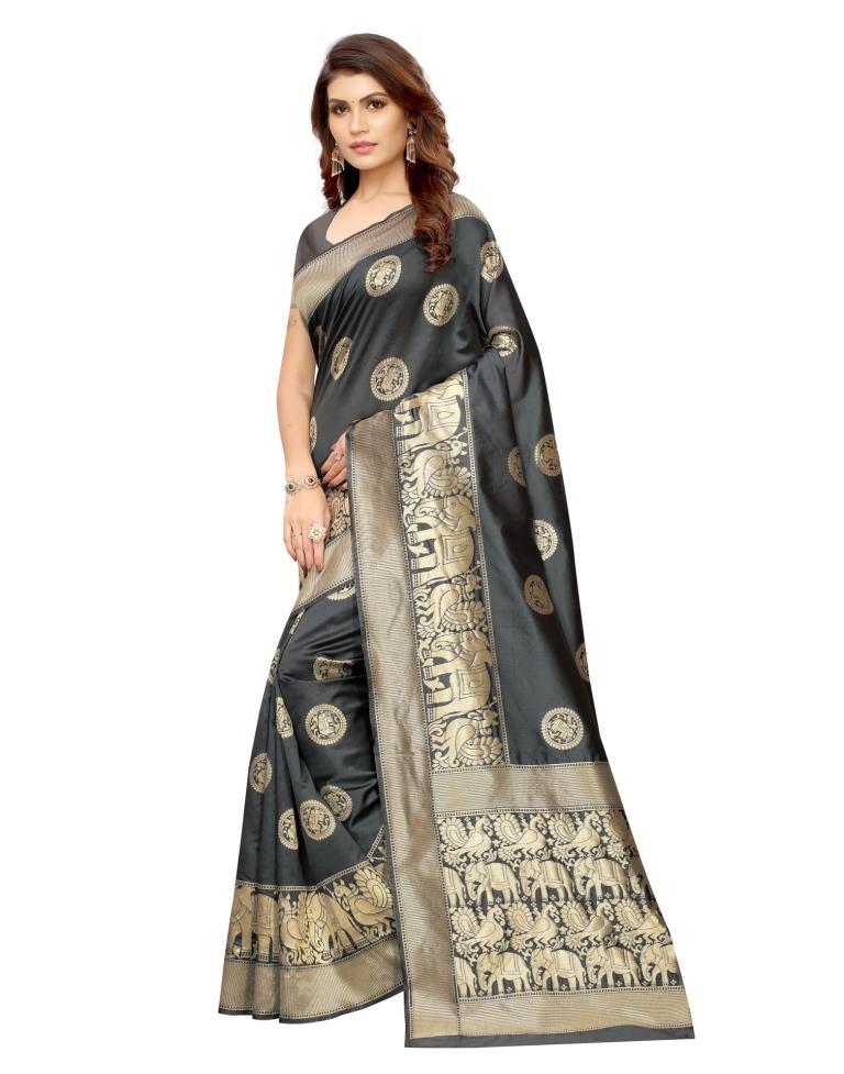 Grey Banarasi Silk Saree