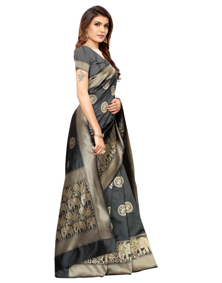 Grey Banarasi Silk Saree