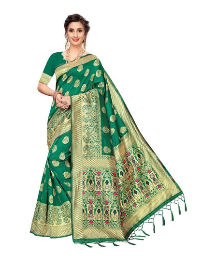 Green Coloured Poly Silk Banarasi Jacquard Partywear saree | Sudathi