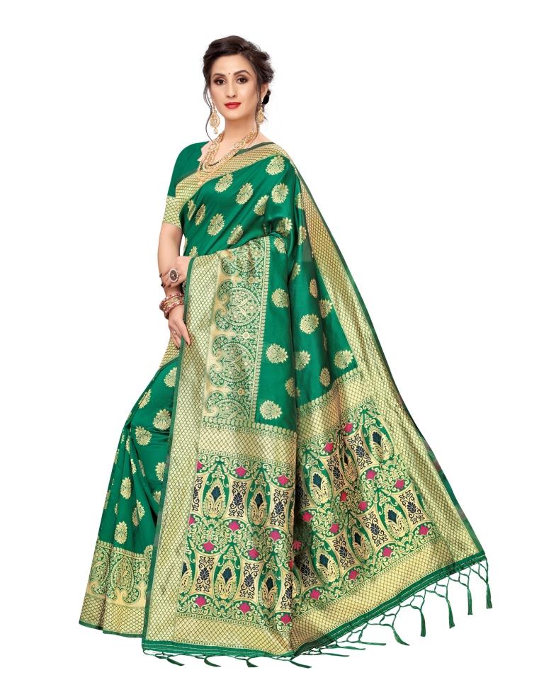 Green Coloured Poly Silk Banarasi Jacquard Partywear saree | Sudathi