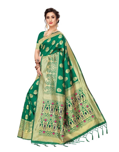 Green Coloured Poly Silk Banarasi Jacquard Partywear saree | Sudathi