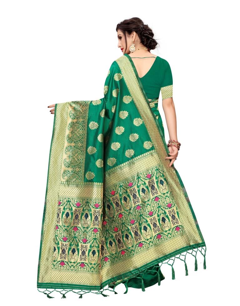 Green Coloured Poly Silk Banarasi Jacquard Partywear saree | Sudathi