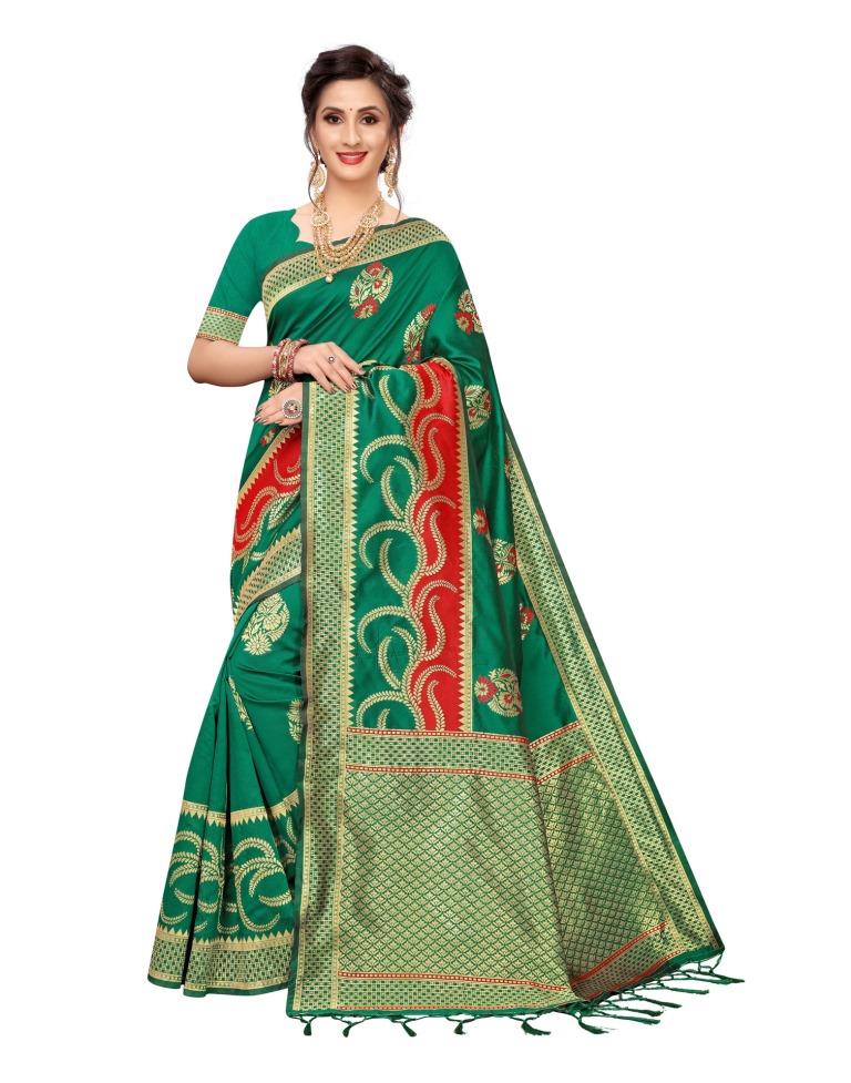 Green Coloured Poly Silk Banarasi Jacquard Partywear saree | Sudathi