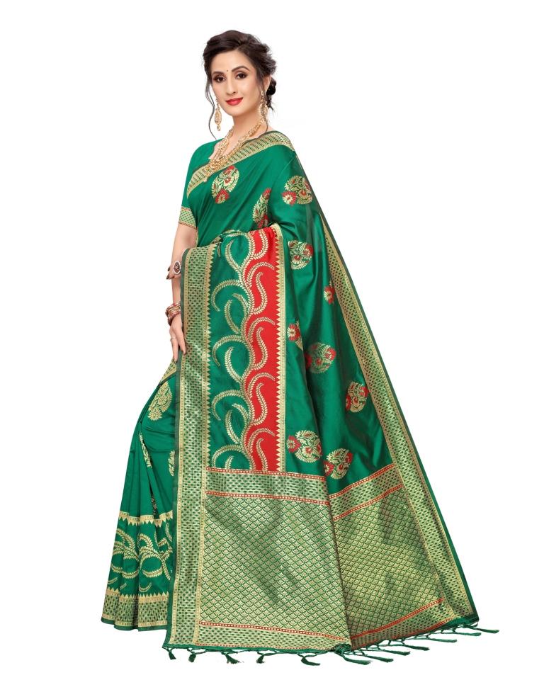 Green Coloured Poly Silk Banarasi Jacquard Partywear saree | Sudathi