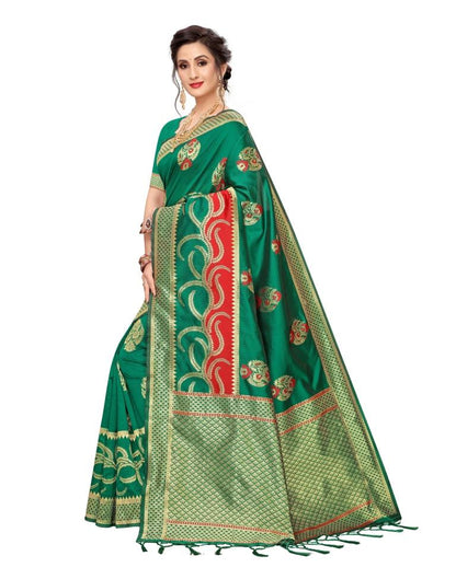 Green Coloured Poly Silk Banarasi Jacquard Partywear saree | Sudathi