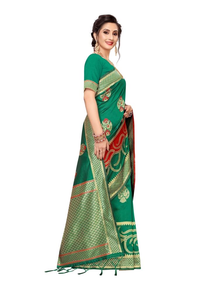Green Coloured Poly Silk Banarasi Jacquard Partywear saree | Sudathi