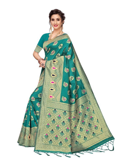 Turquoise Coloured Poly Silk Banarasi Jacquard Partywear saree | Leemboodi