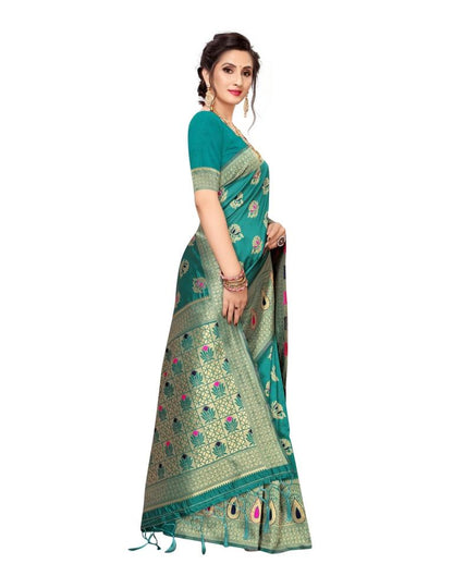 Turquoise Coloured Poly Silk Banarasi Jacquard Partywear saree | Leemboodi