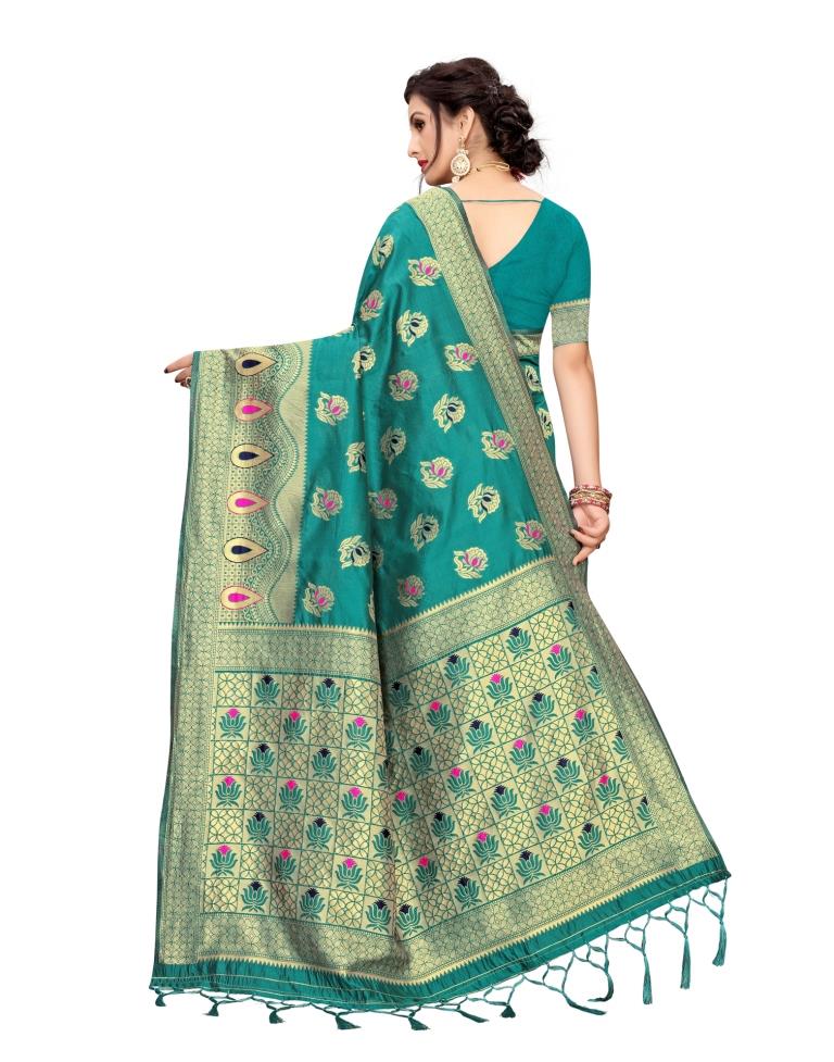 Turquoise Coloured Poly Silk Banarasi Jacquard Partywear saree | Leemboodi