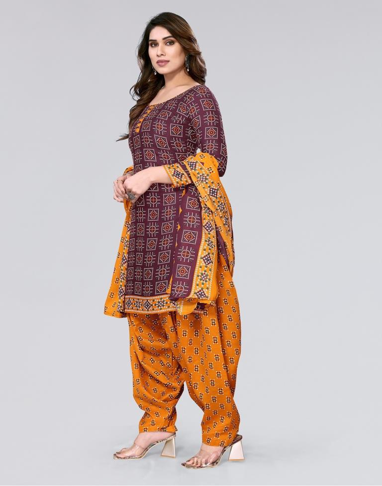 Maroon Printed Cotton Unstitched Salwar Suit Material