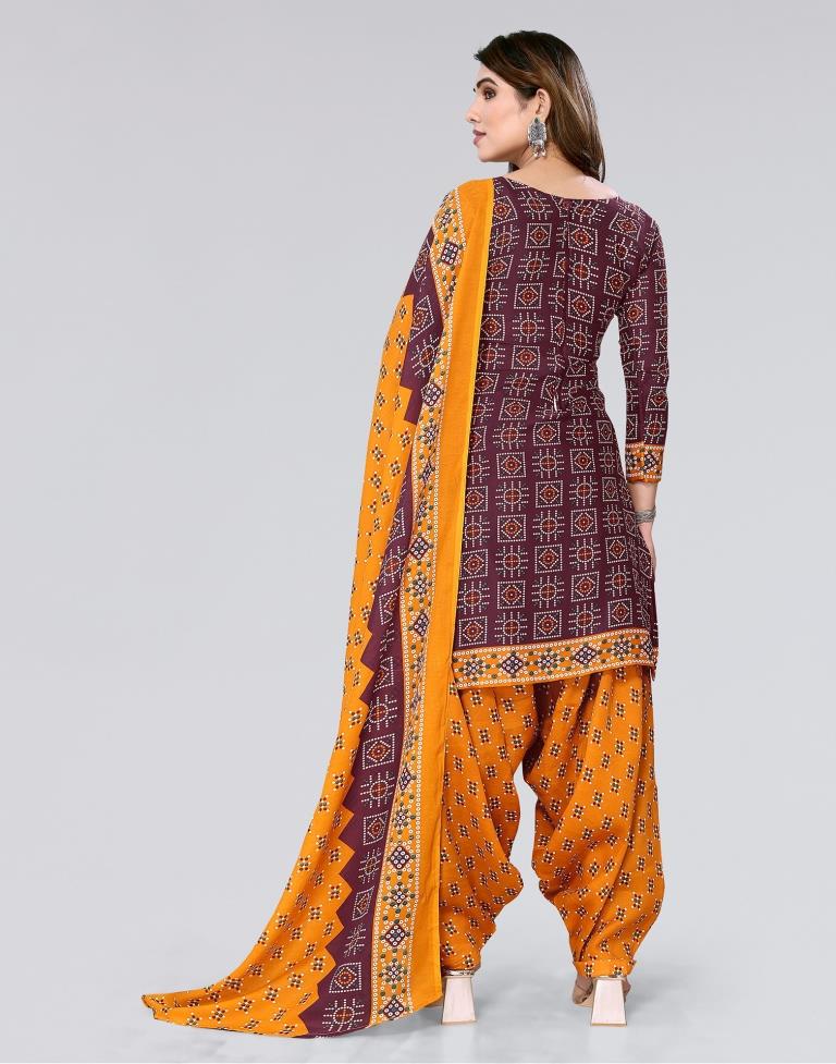 Maroon Printed Cotton Unstitched Salwar Suit Material