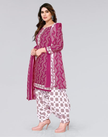 Pink Printed Cotton Unstitched Salwar Suit Material