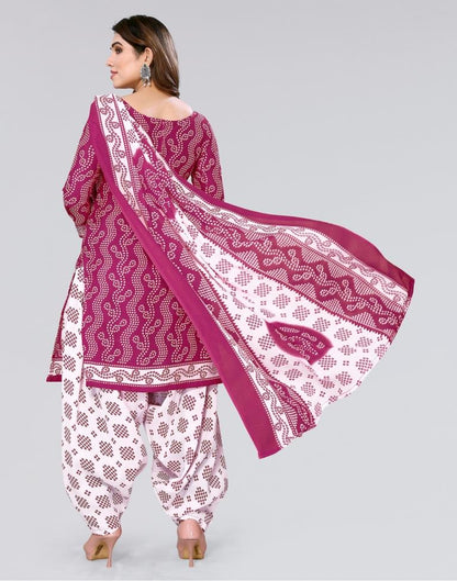 Pink Printed Cotton Unstitched Salwar Suit Material