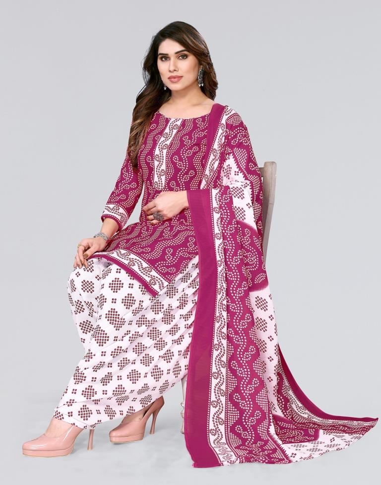 Pink Printed Cotton Unstitched Salwar Suit Material