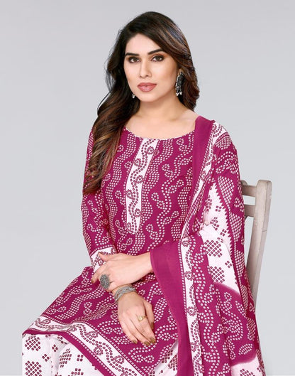 Pink Printed Cotton Unstitched Salwar Suit Material