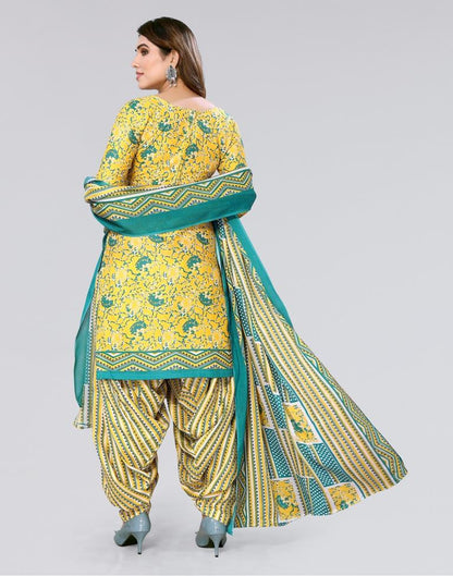 Yellow Printed Cotton Unstitched Salwar Suit Material