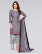 Grey Printed Cotton Unstitched Salwar Suit Material