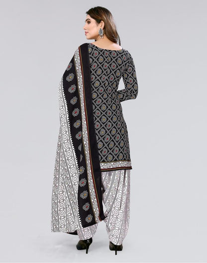 Black Printed Cotton Unstitched Salwar Suit Material